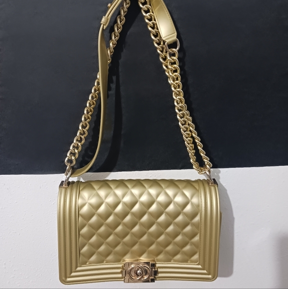 ToyBoy Women gold glazed silicone quilted chain purse bag - Picture 2 of 16